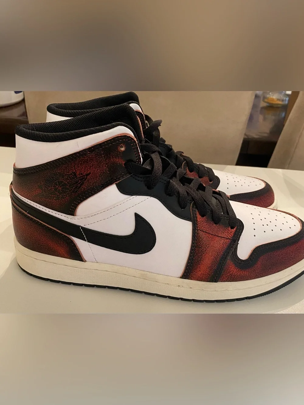 Jordan Men’s High-Top Sneakers in White, Black & Red Infrared Wear Away Sz 10.5